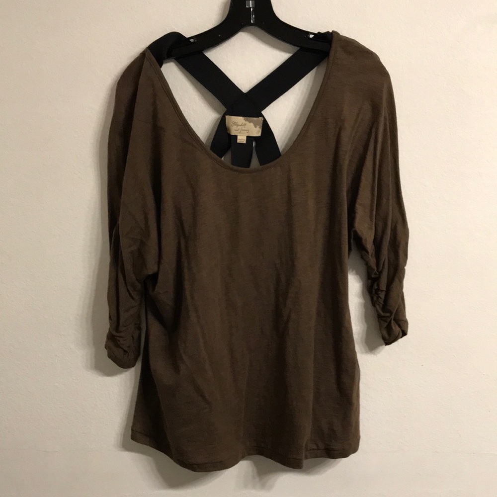 #044# Elizabeth and James gathered sleeves backless Classic Blouse Top